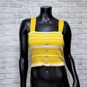 Lottie‎ Moss M Striped Knit Tank Top Button Front Sleeveless Crop Yellow White